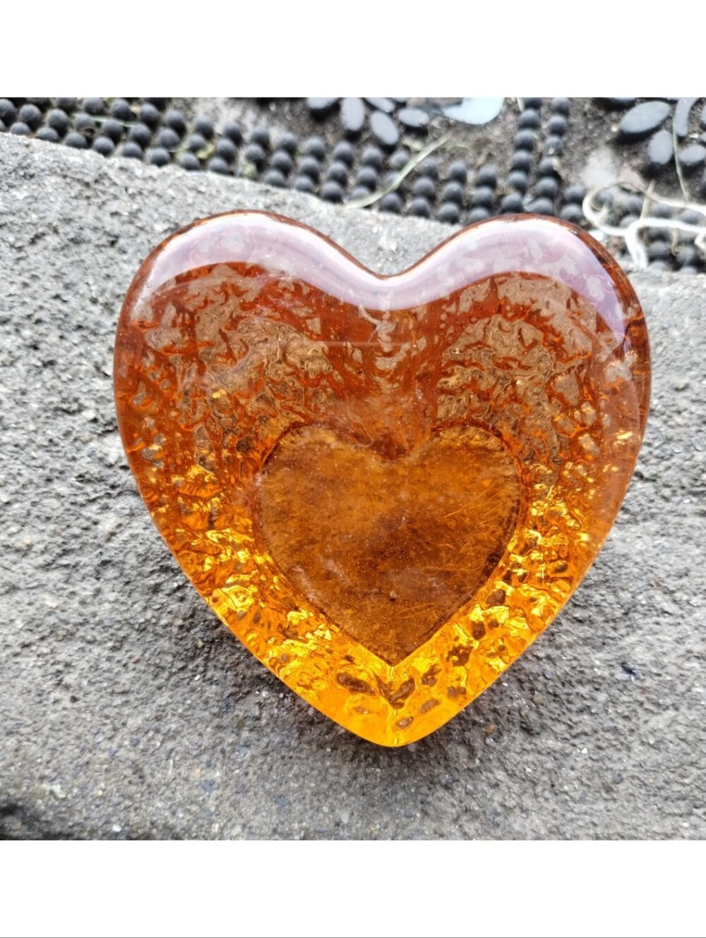 Fire & Light Orange Sunburst recycled glass shaped heart paperweight RARE SIGNED